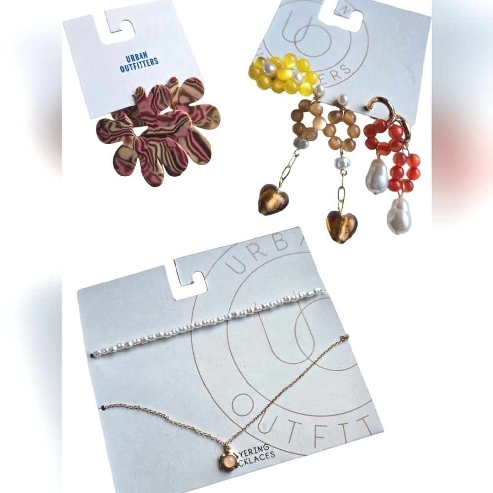 NEW!! Urban Outfitters, Set of 3, Flower Power Earrings and Layering Necklaces